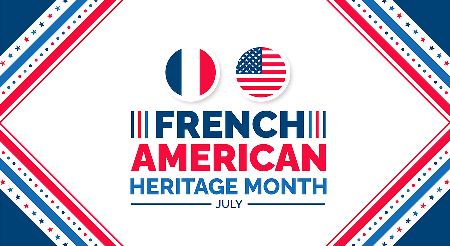 Graphic of French-American Heritage Month with both countries' flags