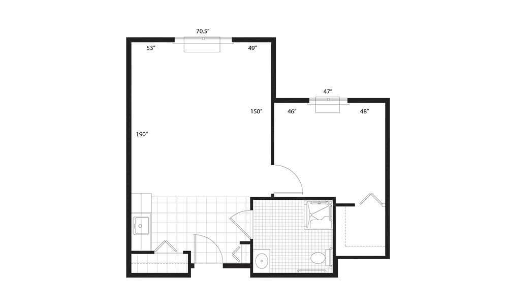 assisted living one bedroom floorplan thumbnail