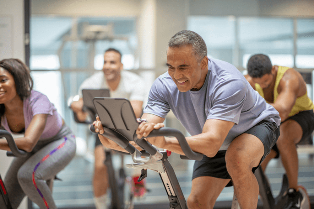 Older gentleman on exercise bicycle