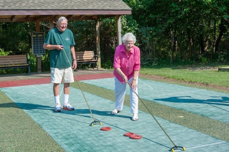 Seniors playing shuffle board