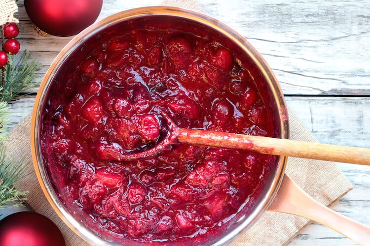 Making a batch of fresh cranberry sauce.