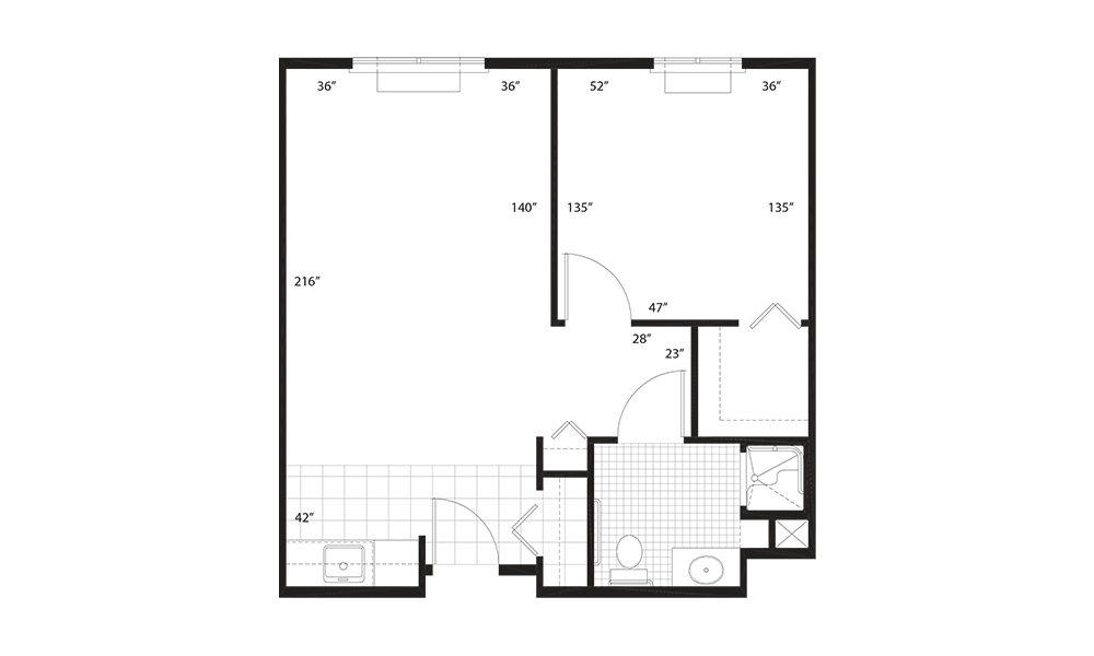 assisted living one bedroom floorplan thumbnail
