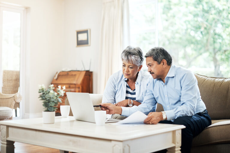 Senior couple planning future